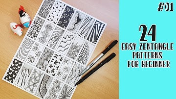 24 Easy Zentangle Patterns for Beginners || 24 Easy Doodle Patterns #01