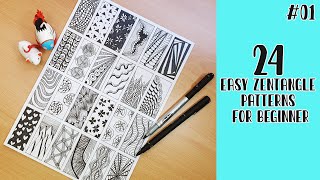 24 Easy Zentangle Patterns for Beginners || 24 Easy Doodle Patterns #01