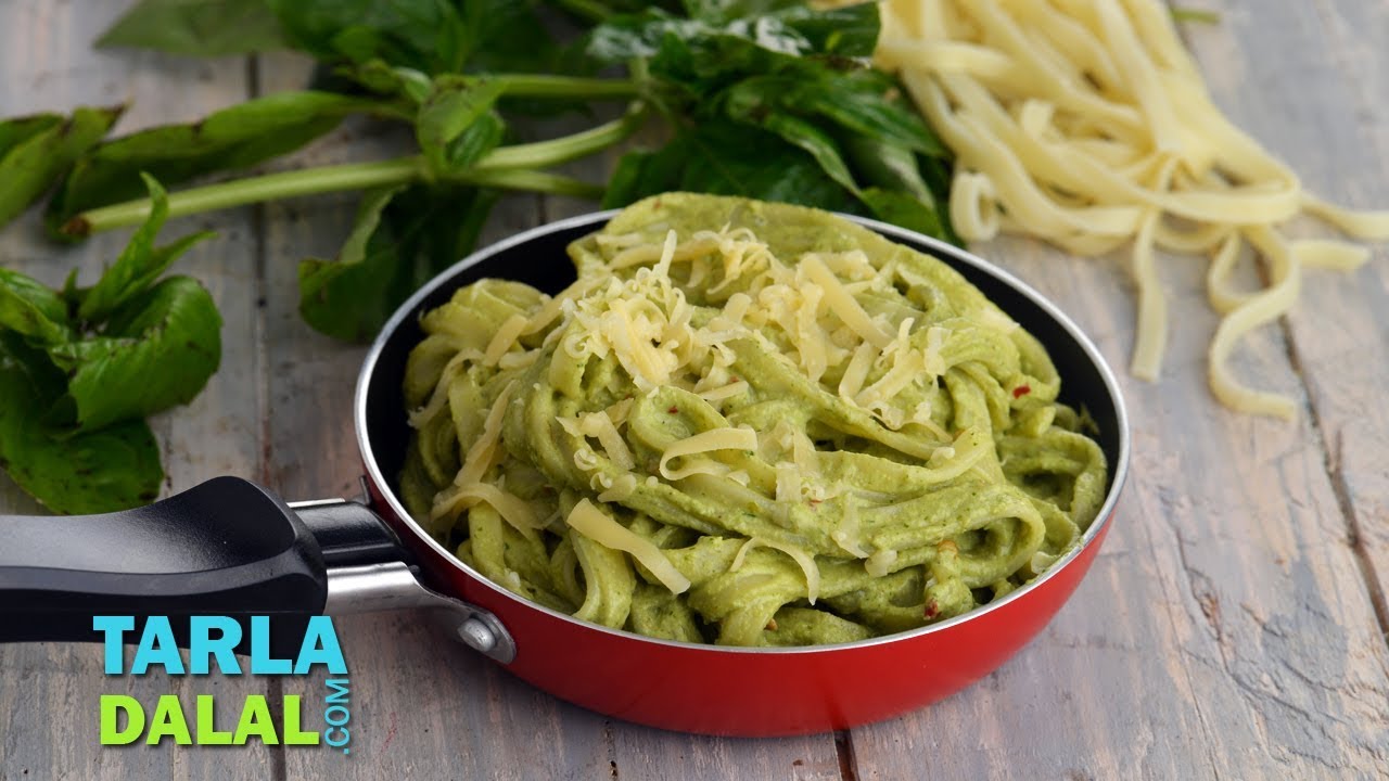 Veg Fettuccine Pasta in Pesto and Coriander Sauce by Tarla Dalal YouTube
