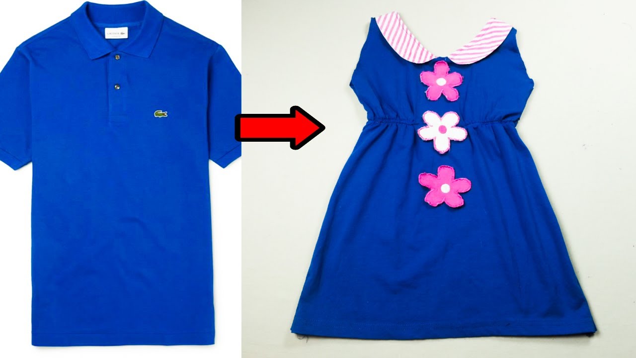 اسرع تحويل تيشرت رجالي قديم الى فستان طفلة