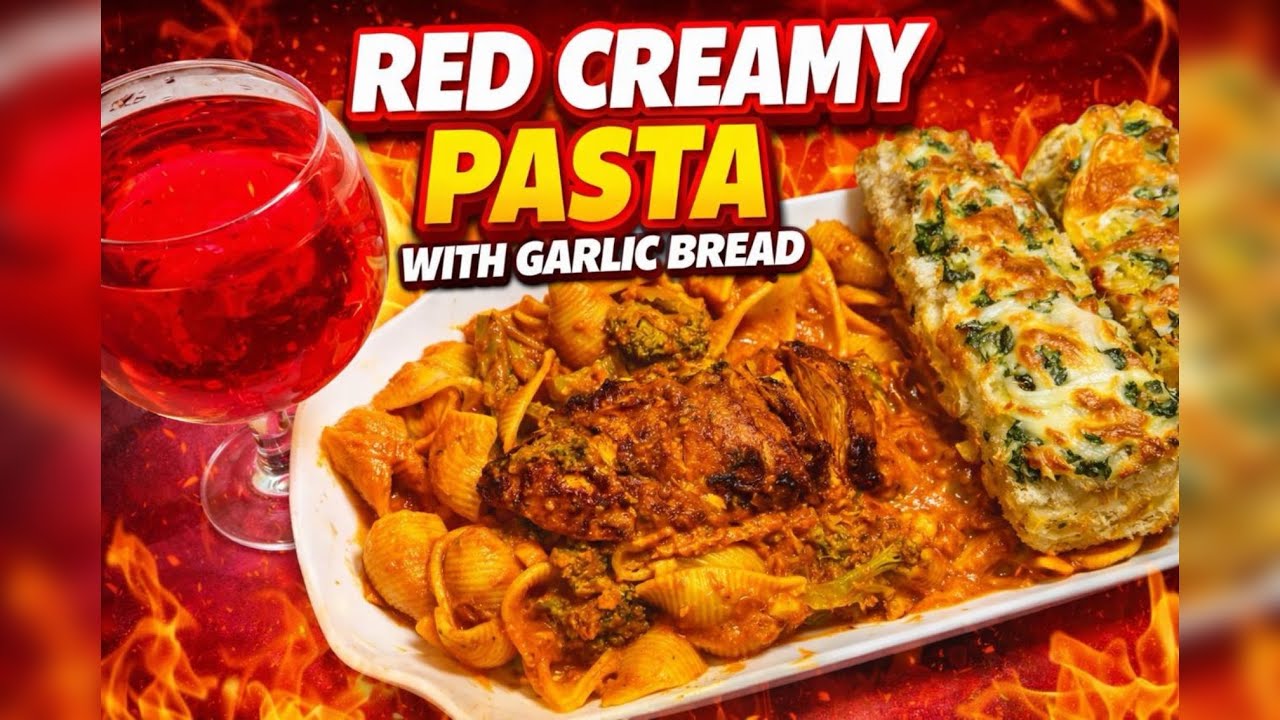 The Ultimate Red Creamy Pasta Feast 🍝 | Served With Irresistible Garlic Bread Magic 🥖 