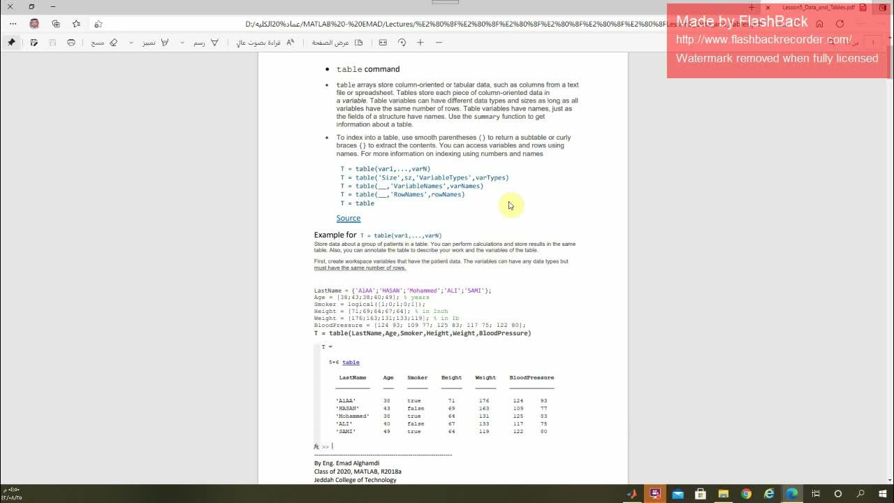 2D Plot in matlab and table command - YouTube