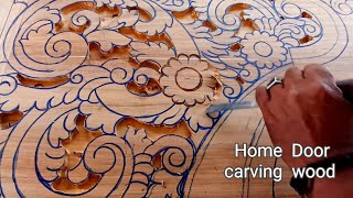 Home Door Carving Up Wood Art