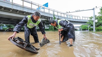 Draining Flooded Street With Major Amount Of Water Current! Rescued Flooded Street Cleaning Debris
