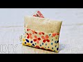 簡単！ポケット付きティッシュケースの作り方（裏地なし）　How to sew a pocket tissue holder  ハギレ活用　二枚の布を折り紙みたいに組み合わせて作ります！