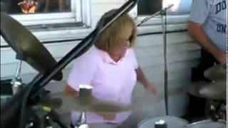 Mom is a Damn Maniac on the Drums plays wipe out fantastic drummer