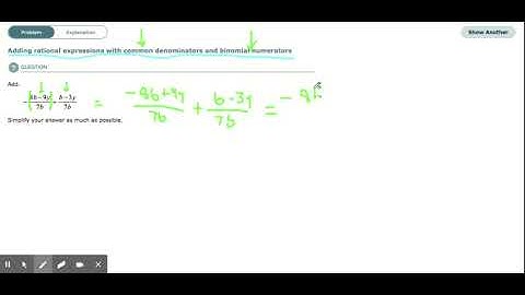 ALEKS - Adding rational expressions with common denominators and binomial numerators