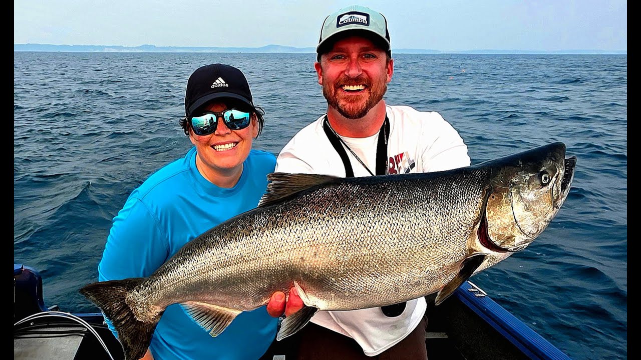 Her FIRST King Salmon on Lake Michigan!!!...(Catch Clean & Cook) Mediterranean Stuffed Salmon