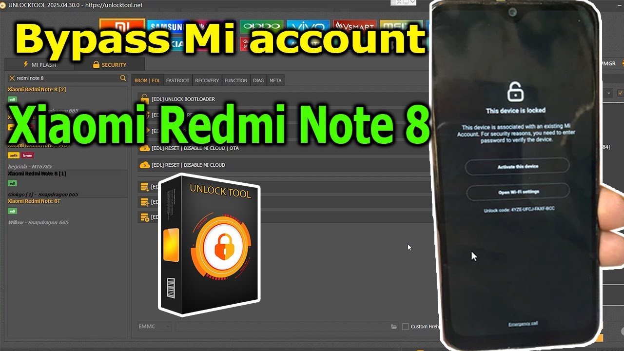 Bypass Mi Account Xiaomi Redmi Note 8 with UnlockTool