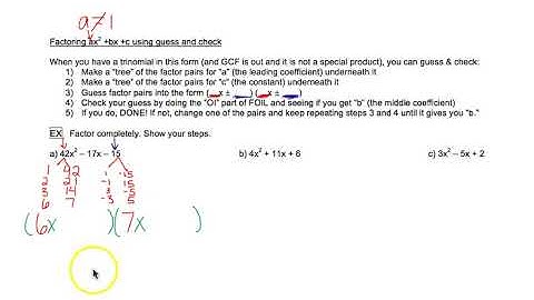 Factoring ax^2+bx+c Using Guess and Check