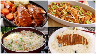 4 Restaurant Style Recipes ❗Chicken Steak, Ginger Chicken, Fried Rice & Fettuccine Alfredo Pasta