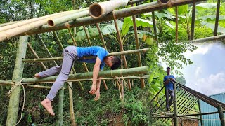 How to make a kitchen with bamboo and palm leaf roofing-Farm building.