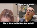 She is doing highlights with a knife !!! Hairdresser reacts to hair fails #hair #beauty