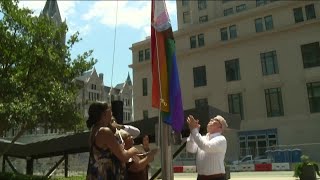 Mayor helps raise rainbow flag at Richmond City Hall for Pride Month