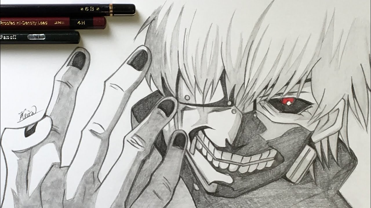 東京喰種re放送開始記念 金木研を1分で描いてみた Drawing Kaneki From Tokyo Ghoul Youtube