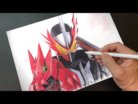 Drawing | 仮面ライダーセイバー(聖刃) | KAMEN RIDER SABER Painting | プロクリエイト：色鉛筆ブラシで絵描く | 特撮イラストメイキング | ArtyCoaty