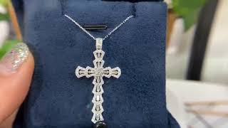 18K Solid White Gold Cross Shape Pendant Necklace Real Natural Diamond Fine Jewelry for Women