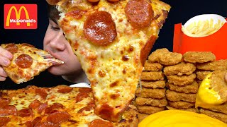 ASMR MUKBANG EXTRA CHEESE PIZZA CRISPY CHICKEN NUGGETS \& MCDONALD’S FRIES | WITH CHEESE \& RANCH