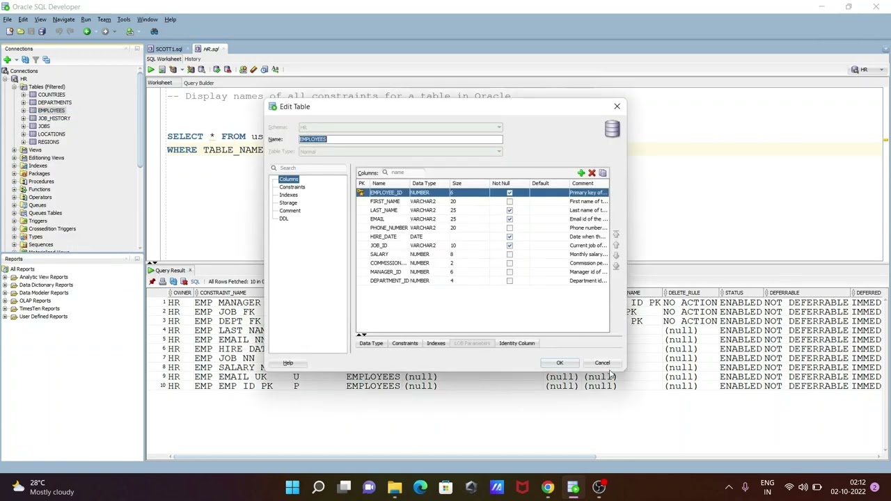 User constraints. Find in column in Table qt.