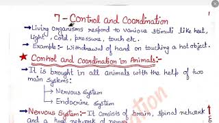 Control and Coordination class 10 Biology/1 Shot explanation /Handwritten notes for scoring 95+