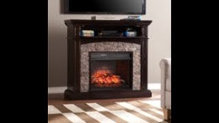 Southern Enterprises Highgate Faux Stone Fireplace TV Stand in Maple FI9359: Grantham Faux Stone Corner Infrared Electric Media Fireplace Assembly Video