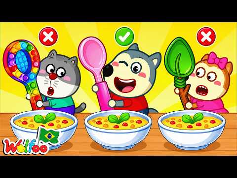 NOVO: Comendo com cuidado! 🍲 🧠 Descubra agora Qual Colher é a Melhor! | Wolfoo em Português