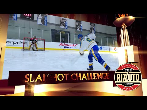 RIZZ faces SLAPSHOTS from former BLUES defenseman, JAMIE RIVERS in RIZZLYMPICS event #6!