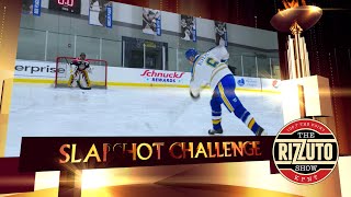RIZZ faces SLAPSHOTS from former BLUES defenseman, JAMIE RIVERS in RIZZLYMPICS event #6!