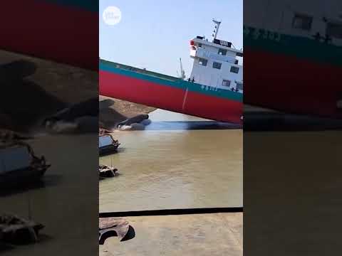 Ship launched into river in China using ‘airbag launching’ procedure | USA TODAY #Shorts