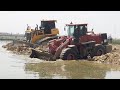 Operator Skills!! Huge Wheel Loader & Bulldozer Spreading Gravel Rock In To Water Land Filling Up