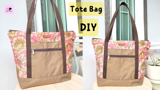 Easy Zipper Tote Bag Tutorial | DIY Large Tote Bag With Zipper Top