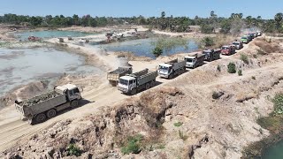 Super Team!! 15ton Dump Truck Management Filling Pond with Soil, Rock! Wheel Loader, Hino, Fuso