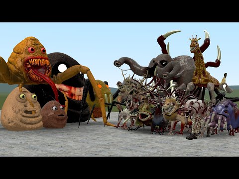 NEW POU CREEPY PASTA BOU SPIDER VS ALL ZOOCHOSIS MUTATED ANIMALS