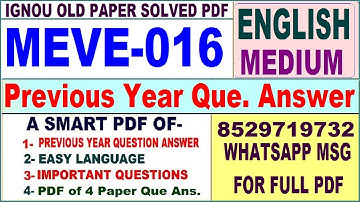 MEVE 016 Previous Year Question Paper Solved in English || meve 016 important questions with answers
