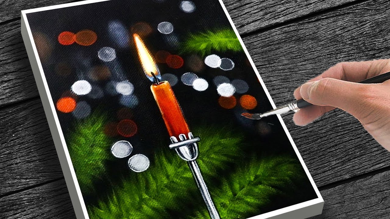 How To Draw Christmas Candle Acrylic Painting Step By Step Tutorial