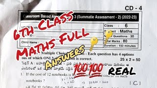 Class 6 sa2 cba-3 MATHS full question paper answers 🔑 🗝 🔑 Key 💯💯 real | Solved Easily