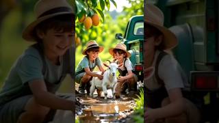 Cute Babies Bring Home A Big Mangoand Share It With A Goat And The Villagers