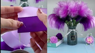 DIY Flowers from Satin Ribbon and Flower Vases || Rayung Flower from Satin Ribbons (Rayung Flower)