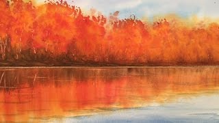 Осень3- Река. Акварель. Autumn River in watercolour.