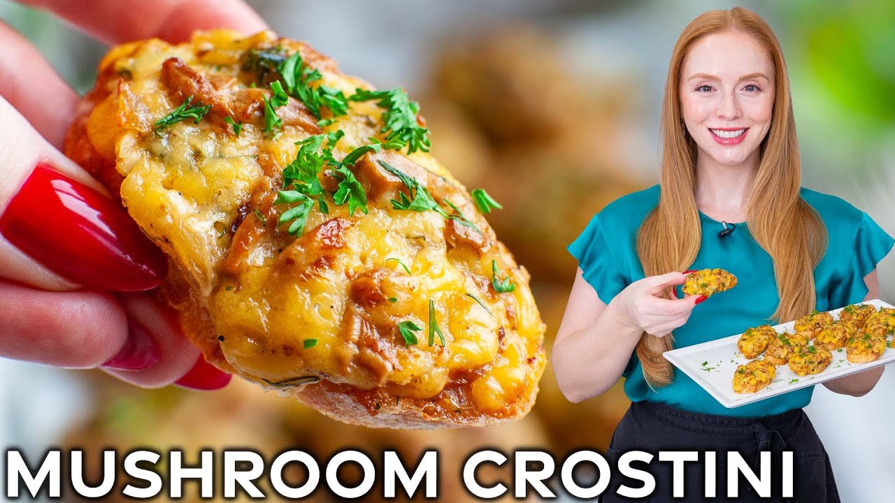 Запеченные грибные кростини с сыром | Простая закуска!