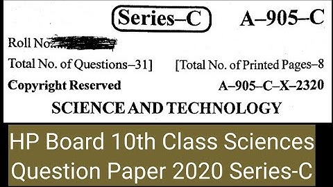 HP Board 10th Class Science Question Paper 2020 Series-C| HP Board 10th Class Science Question Paper