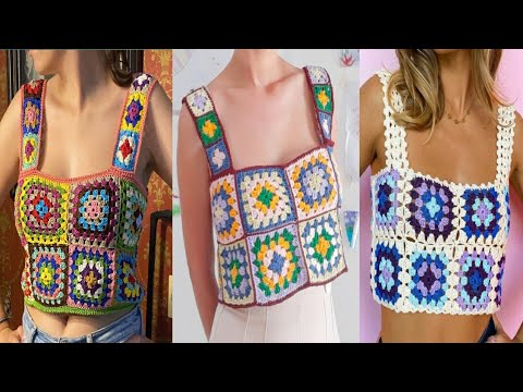 Impressive crochet crop top design ideas with wide straps - YouTube