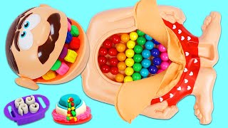 Mr. Play Doh Head Eats from Rainbow Gumball Machine & Visits Pretend Doctor Play Dough Operation!