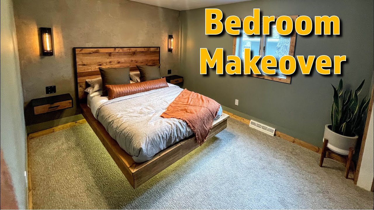 DIY Bedroom Makeover Start to Finish | Custom Floating Bed - YouTube