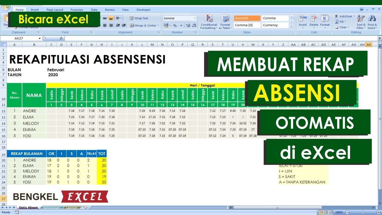  Cara  Membuat  Rekap Absen Otomatis di eXcel YouTube