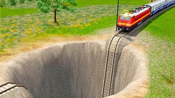 HIGH SPEED TRAINS VS DANGEROUS GIANT PIT|CRAZY RAIL ROAD TRACK|Train simulator 2025|FUNNY RAILWORKS|