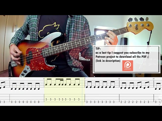 The Cranberries - Zombie BASS COVER + PLAY ALONG TAB + SCORE class=