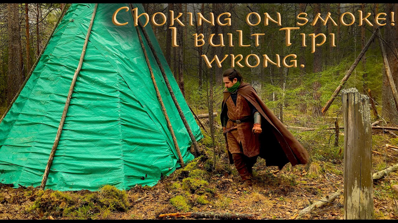 A mistake in the construction of a bushcraft shelter. Tepee. Fixed the smoke output