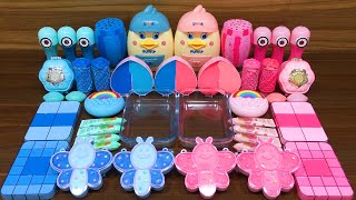 Pink vs Blue Stitch Slime Mixing Random Cute, shiny things into slime  #ASMR #slimevideos #슬라임 