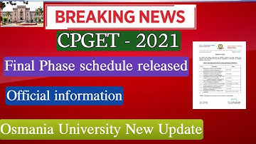CPGET 2021 | Final Phase schedule released| official information | complete details
